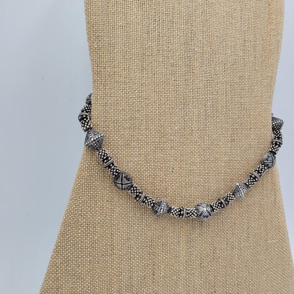 Vintage 925 Granulated Silver Bead Necklace 17" Heavy Gem Stone Toggle‎ Handmade - Picture 12 of 12